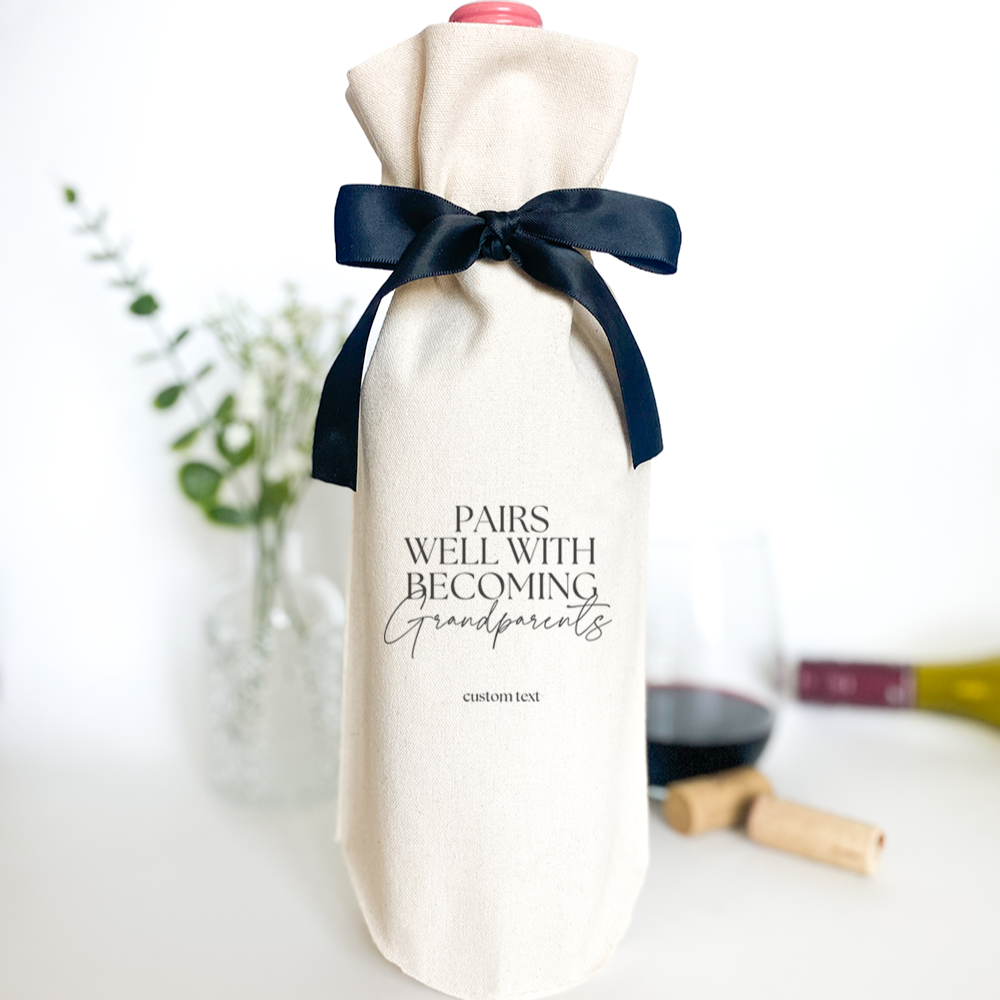 Pairs Well With Becoming Grandparents Pregnancy Announcement Personalized Wine Gift Bag