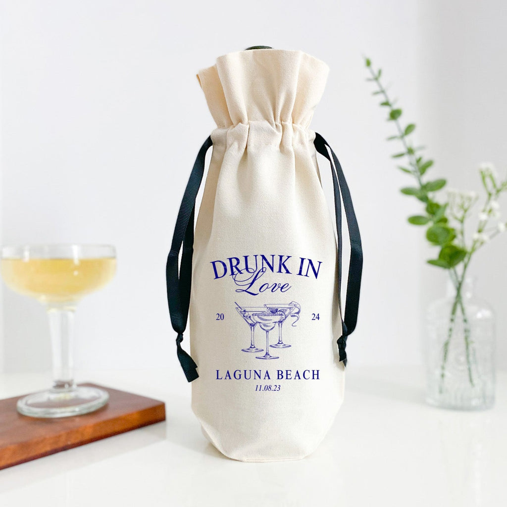 Drunk in Love Personalized Wine Bag in Navy Print