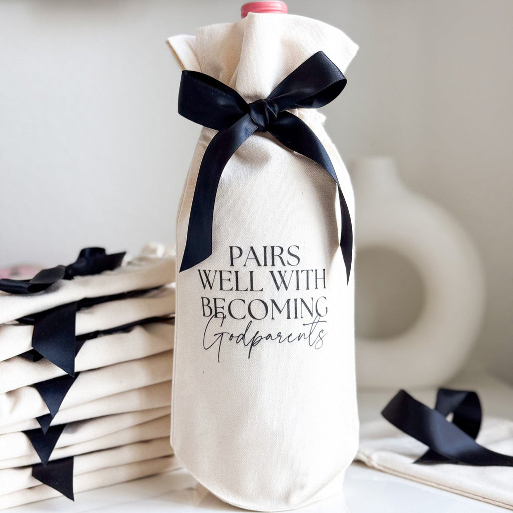 Pregnancy announcement for godparents wine gift bag