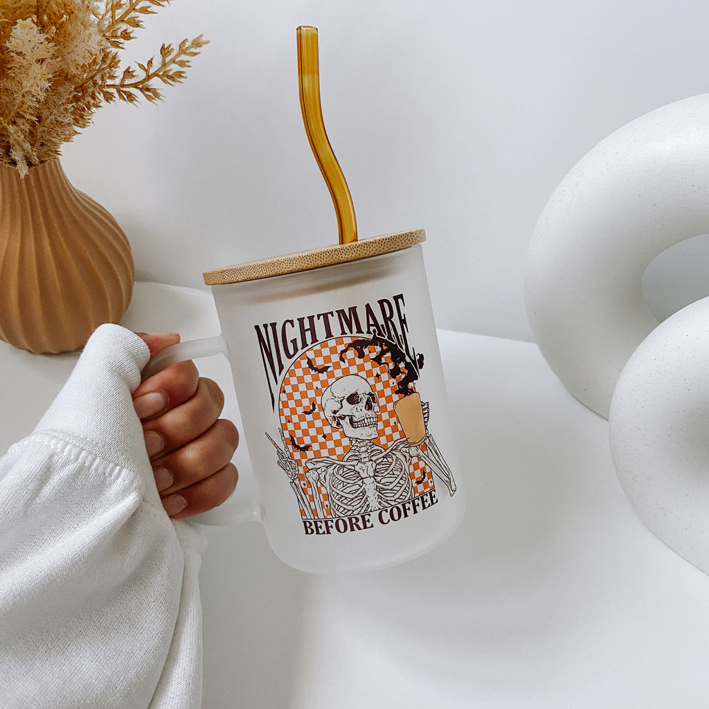 Skeleton Nightmare Before Coffee Frosted Glass Mug