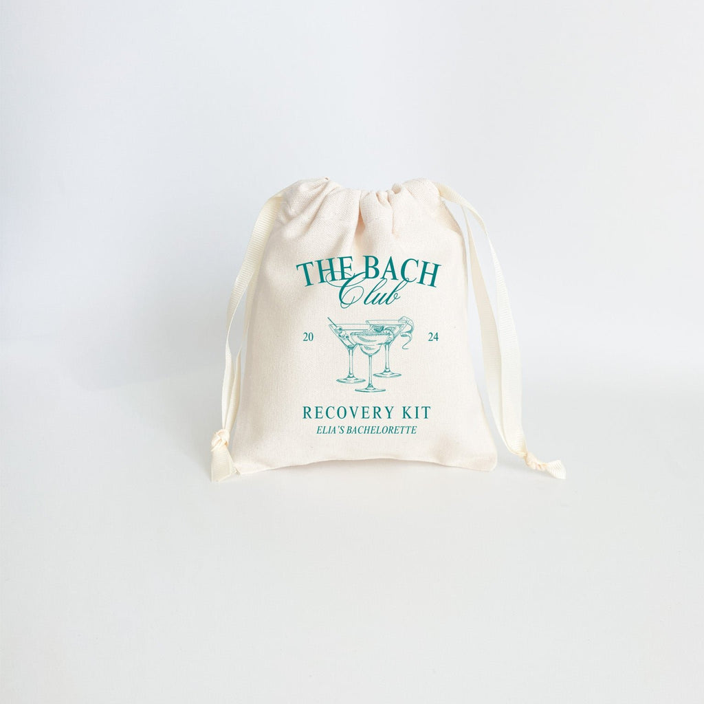 The Bach Club Hangover Recovery Kit Party Favor Bag for a bachelorette party or bachelor party