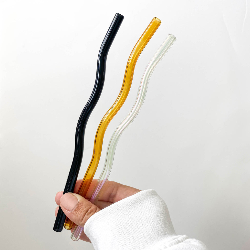 Black, Orange, and Iridescent Glass Straws