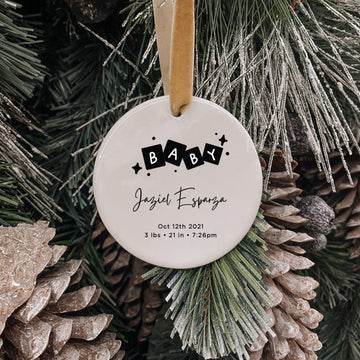 Personalized Baby Birth with Letter Blocks Ceramic Ornament