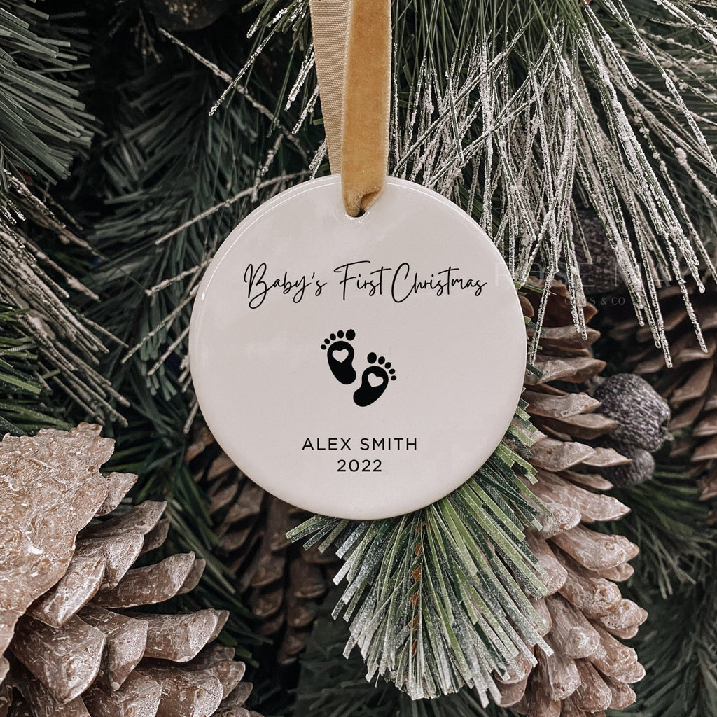 Personalized Baby's First Christmas Footprint Ceramic Ornament