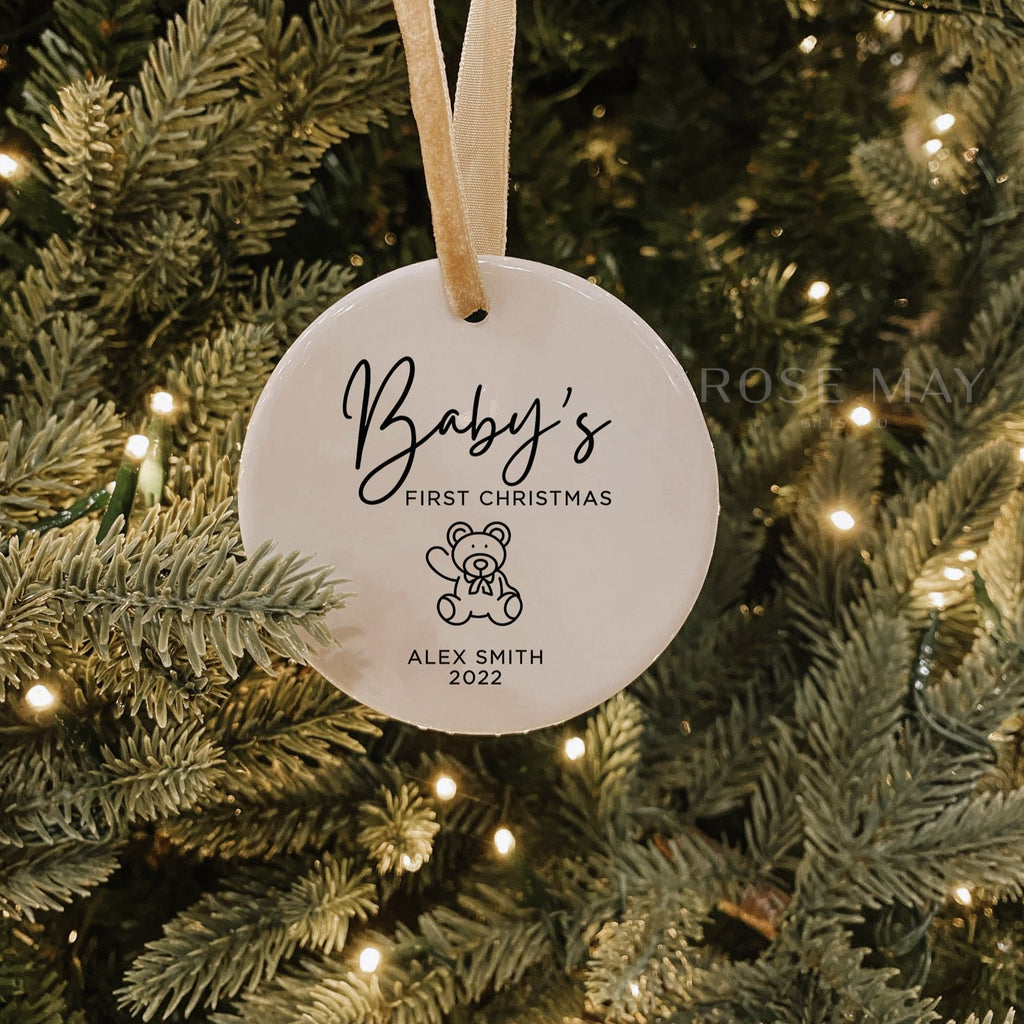 Personalized Baby's First Christmas Teddy Bear Ceramic Ornament